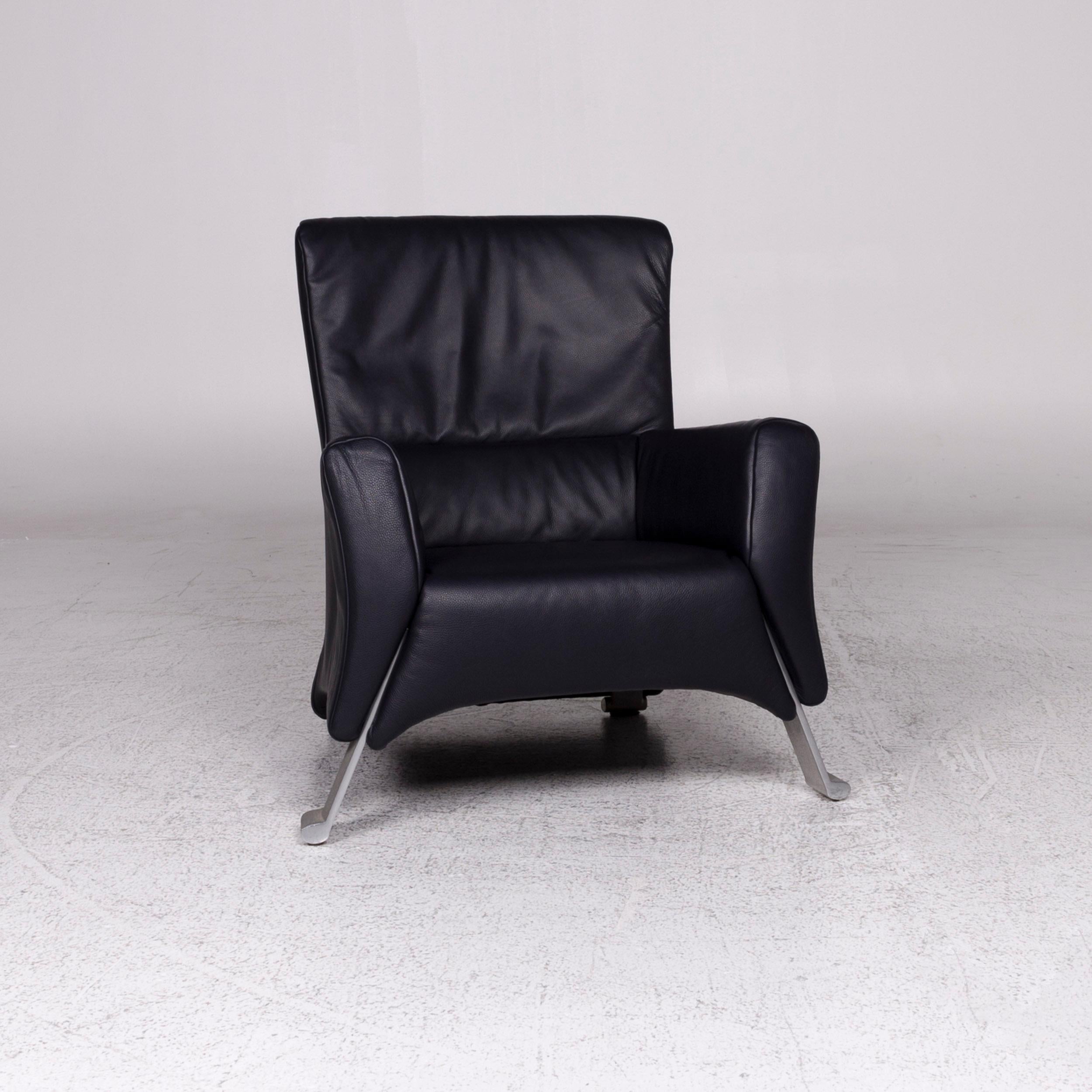 Modern Rolf Benz 322 Leather Armchair Incl. Stool Dark Blue For Sale
