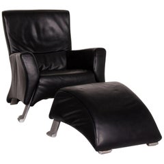 Rolf Benz 322 Leather Armchair Set Black 1 Armchair 1 Stool