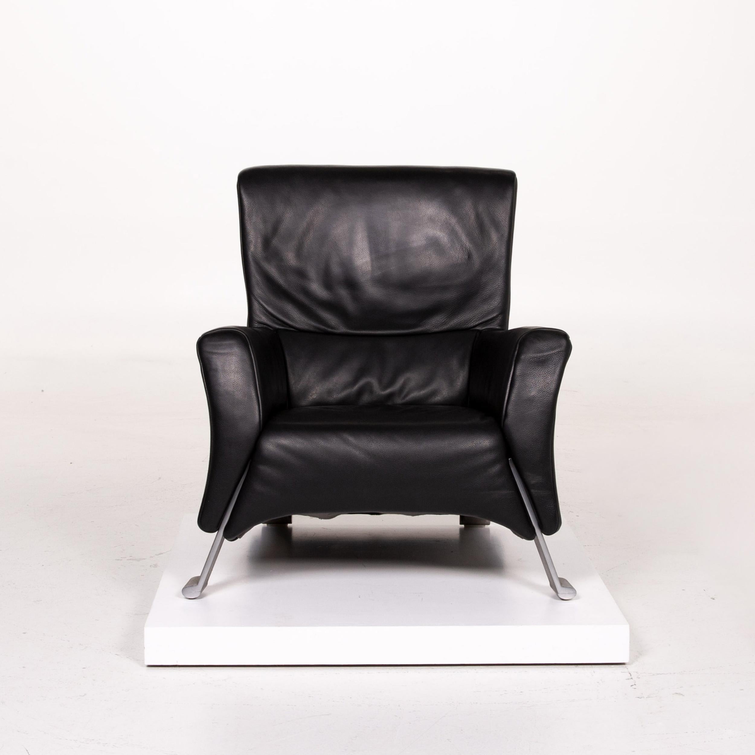 Rolf Benz 322 Leather Armchair Set Black 1 Armchair 1 Stool For Sale 4