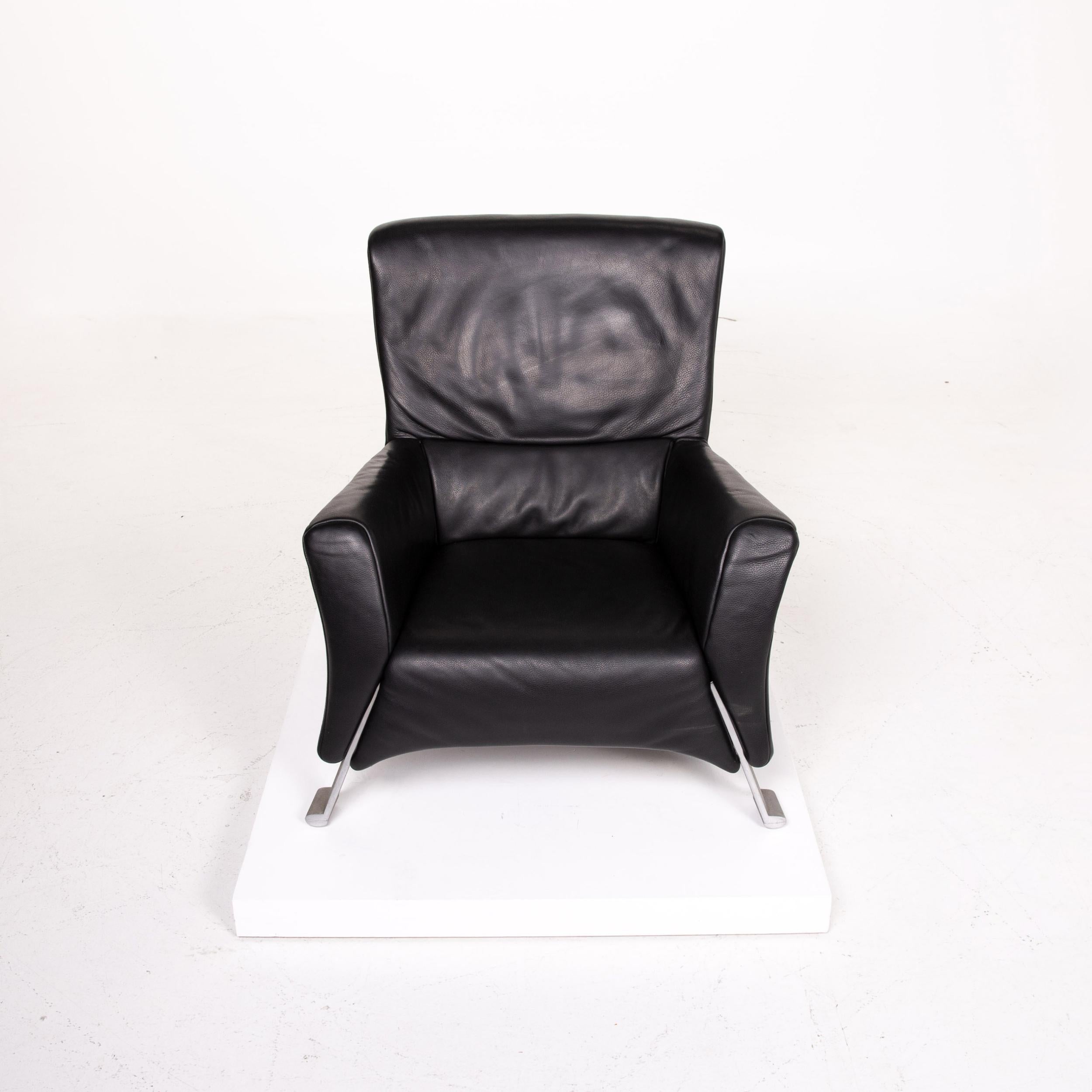 Rolf Benz 322 Leather Armchair Set Black 1 Armchair 1 Stool For Sale 6