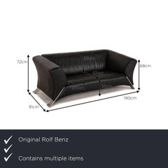 Rolf Benz 322 Leather Sofa Black 2x Three-Seater Couch