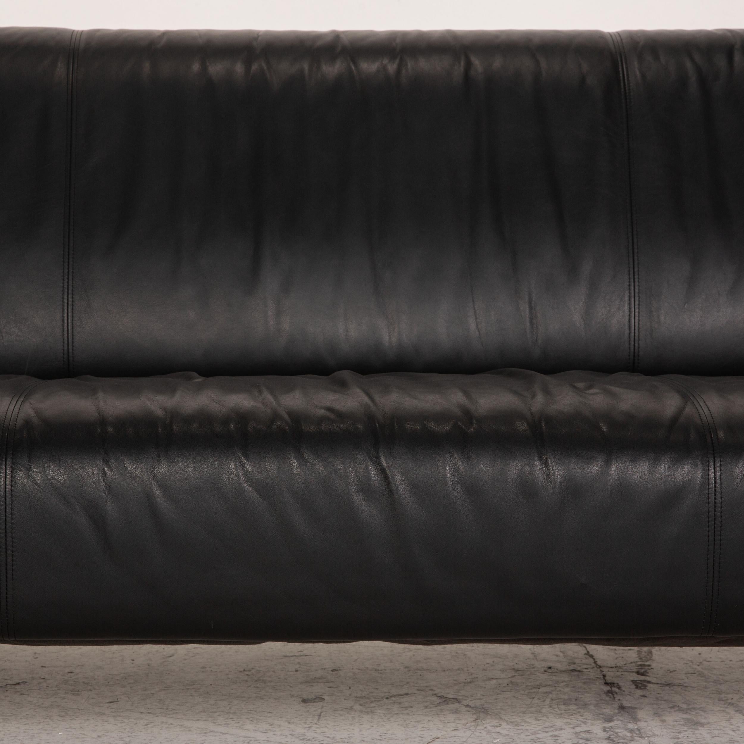 Modern Rolf Benz 322 Leather Sofa Black 2x Three-Seater Couch For Sale