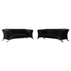 Rolf Benz 322 Leather Sofa Black 2x Three-Seater Couch