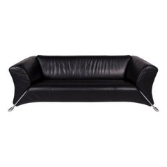 Rolf Benz 322 Leather Sofa Black Three-Seat Couch