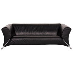 Rolf Benz 322 Leather Sofa Black Three-Seat Couch