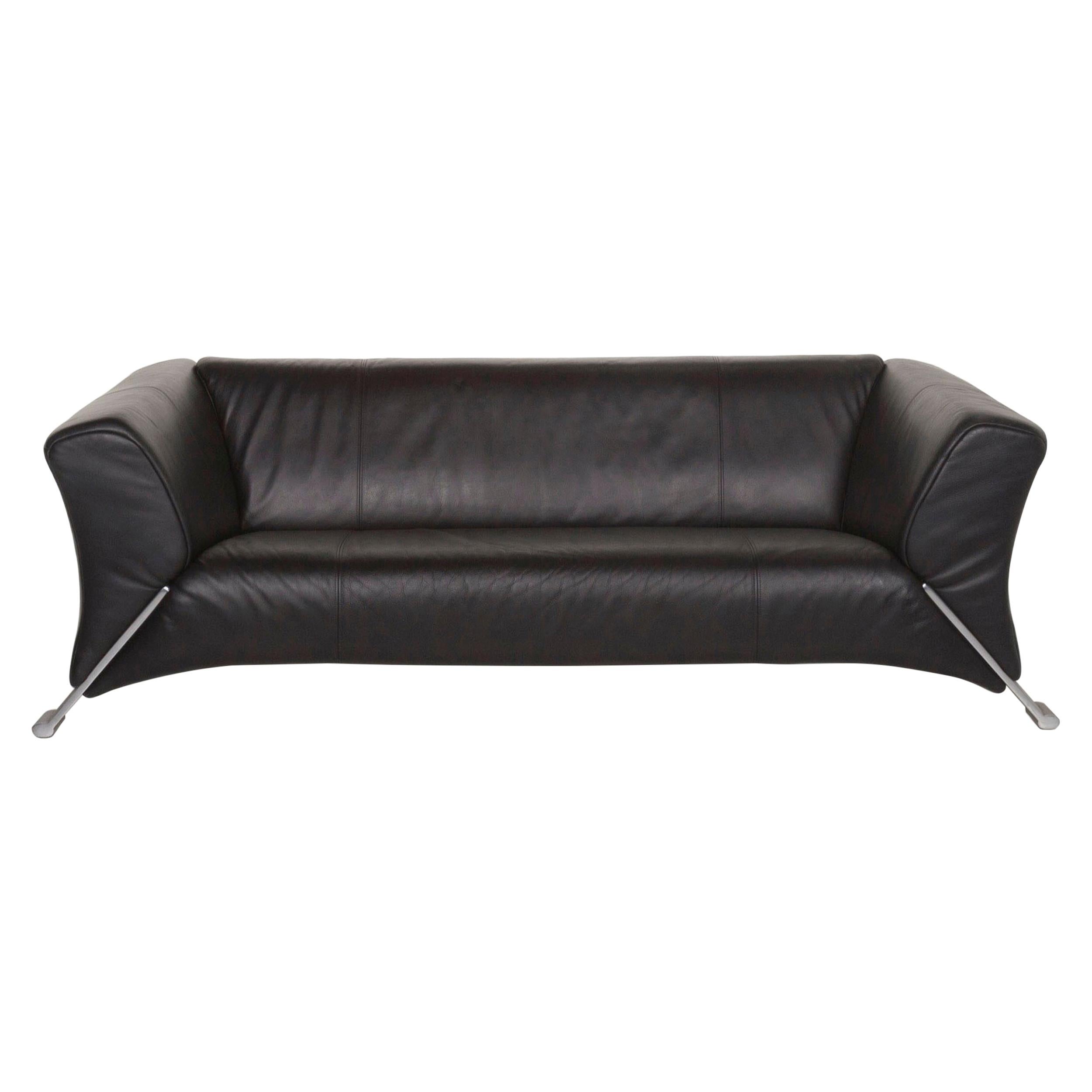 Rolf Benz 322 Leather Sofa Black Three-Seat For Sale