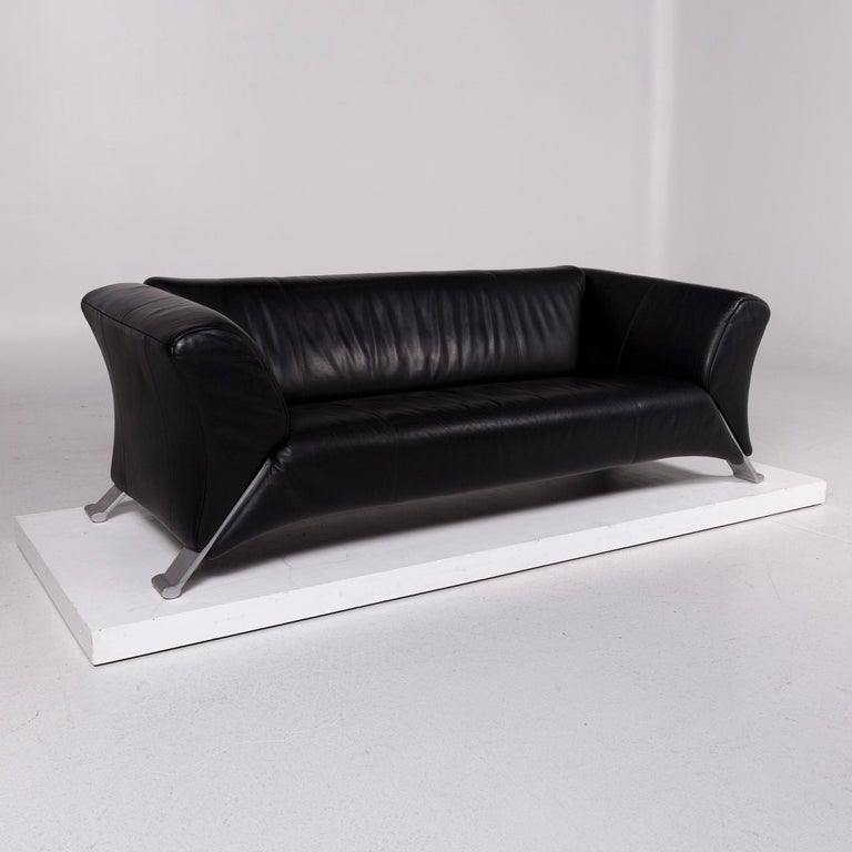 Rolf Benz 322 Leather Sofa Black Three-Seat Couch For Sale ...