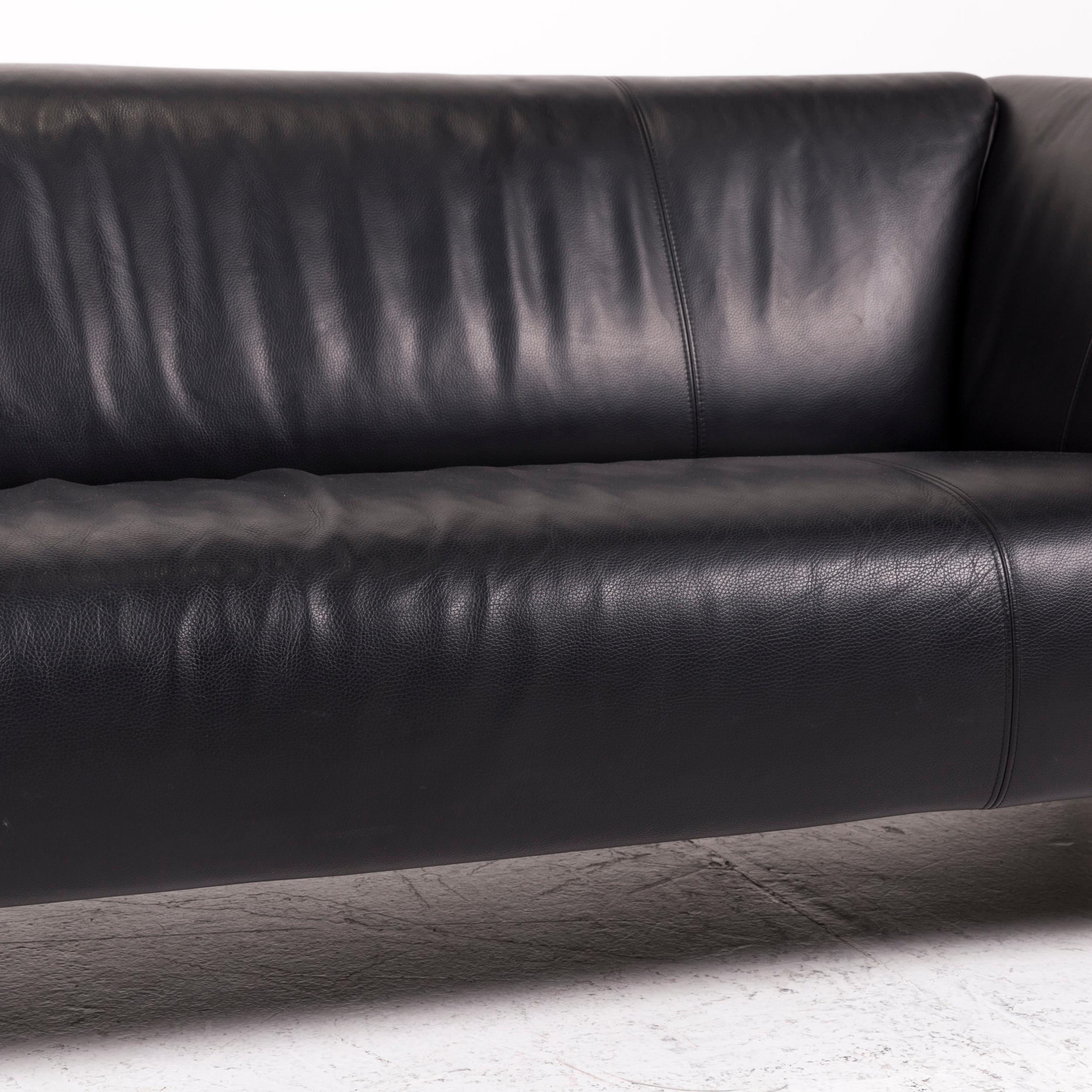 Modern Rolf Benz 322 Leather Sofa Black Three-Seat Couch