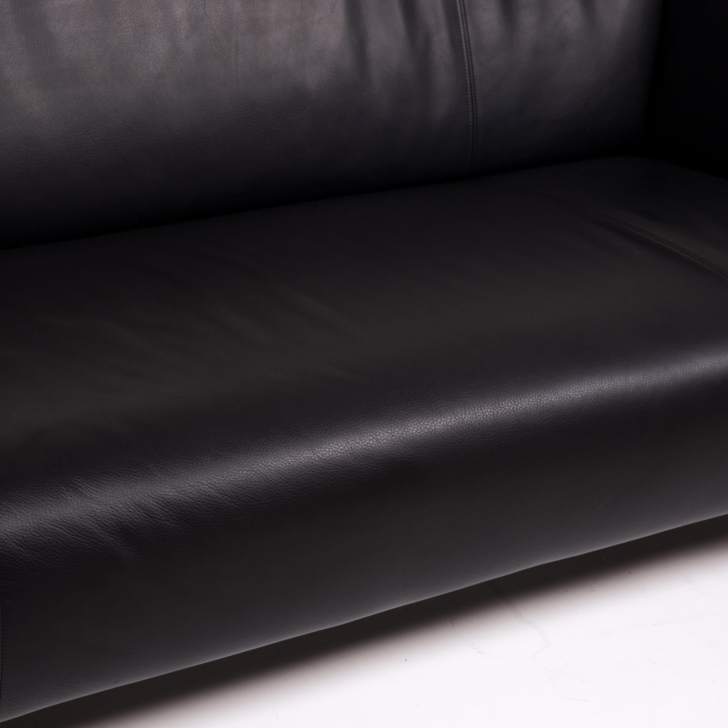 Modern Rolf Benz 322 Leather Sofa Black Three-Seat Couch