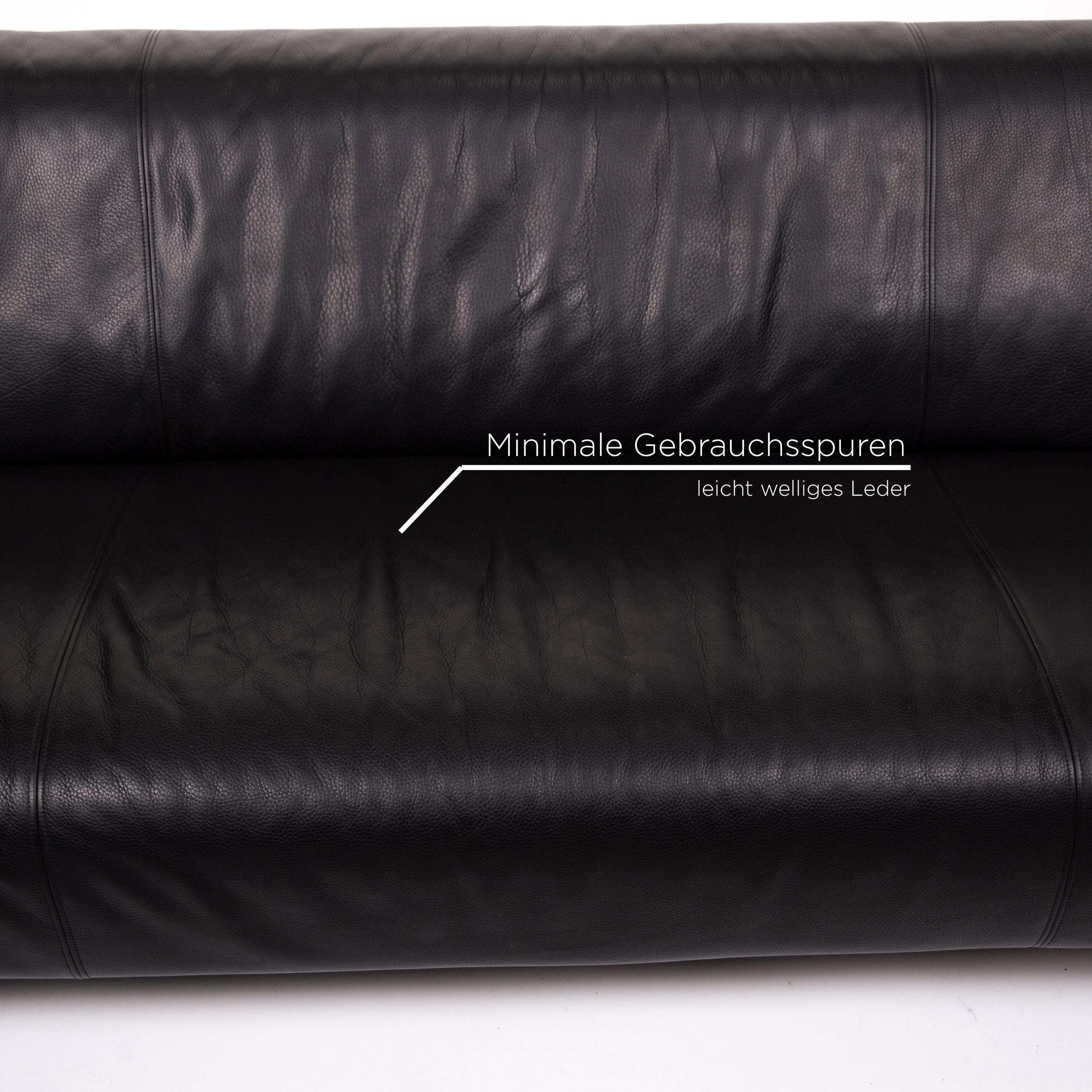 Rolf Benz 322 Leather Sofa Black Three-Seat Couch In Good Condition For Sale In Cologne, DE