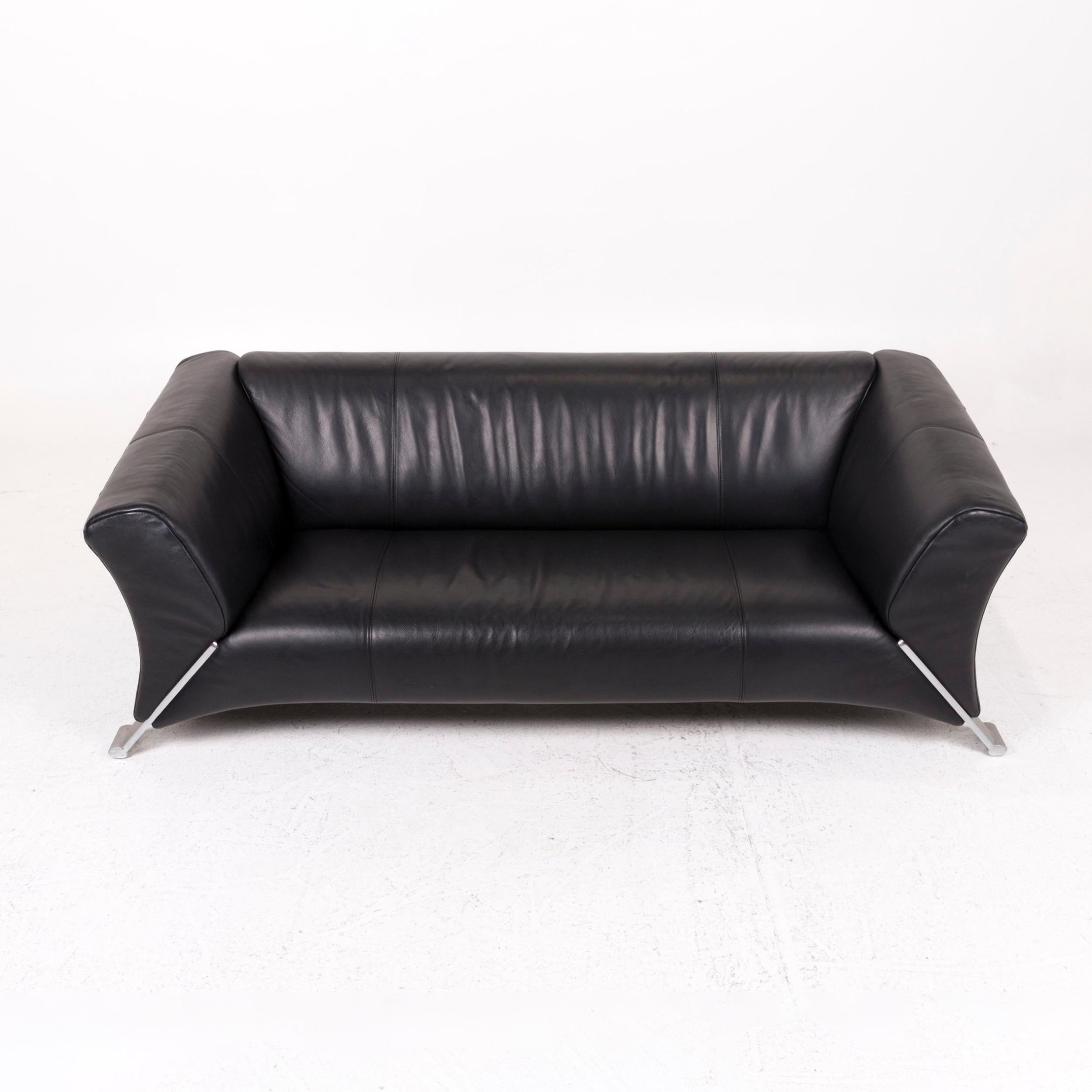 Rolf Benz 322 Leather Sofa Black Three-Seat Couch 1