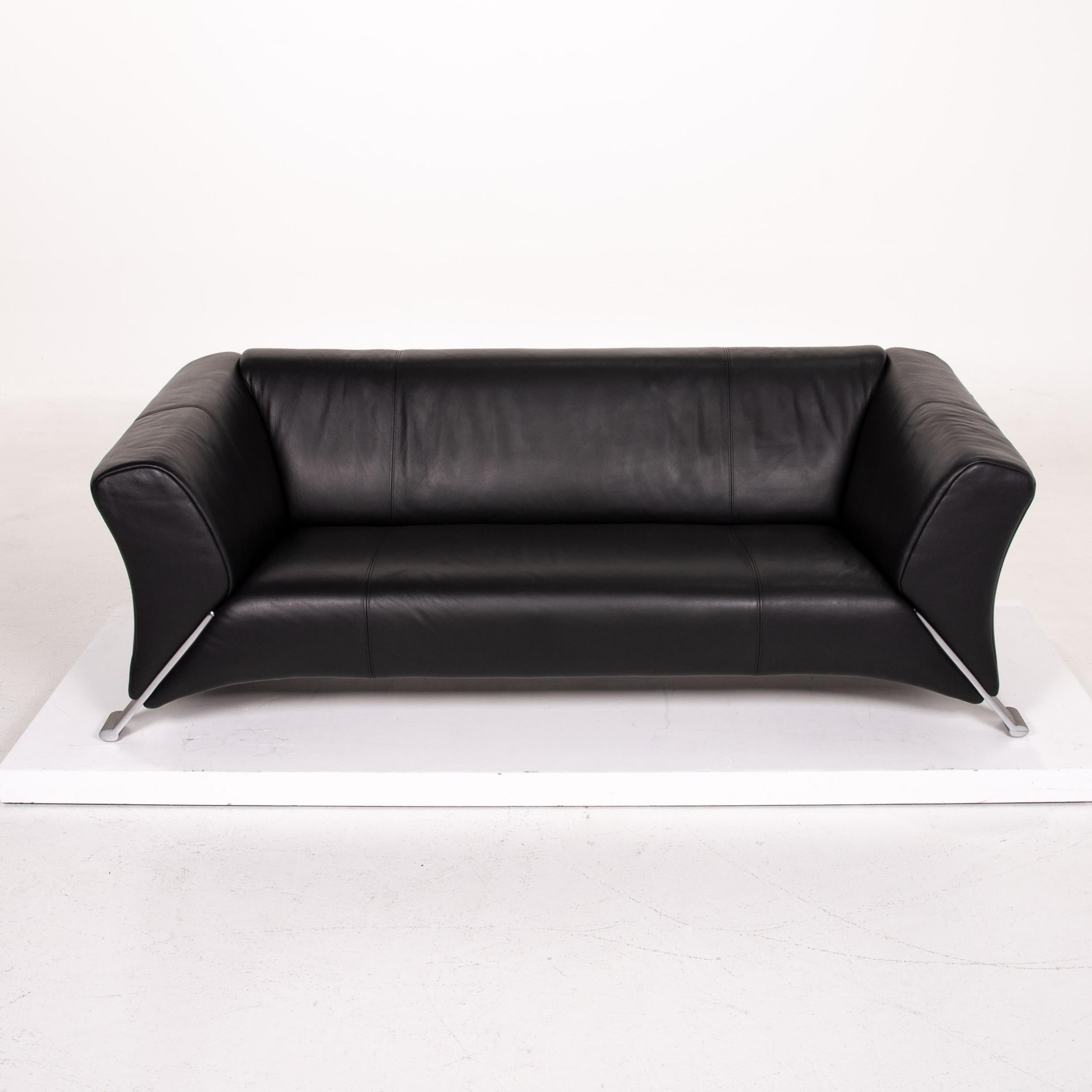 Rolf Benz 322 Leather Sofa Black Three-Seat Couch 1