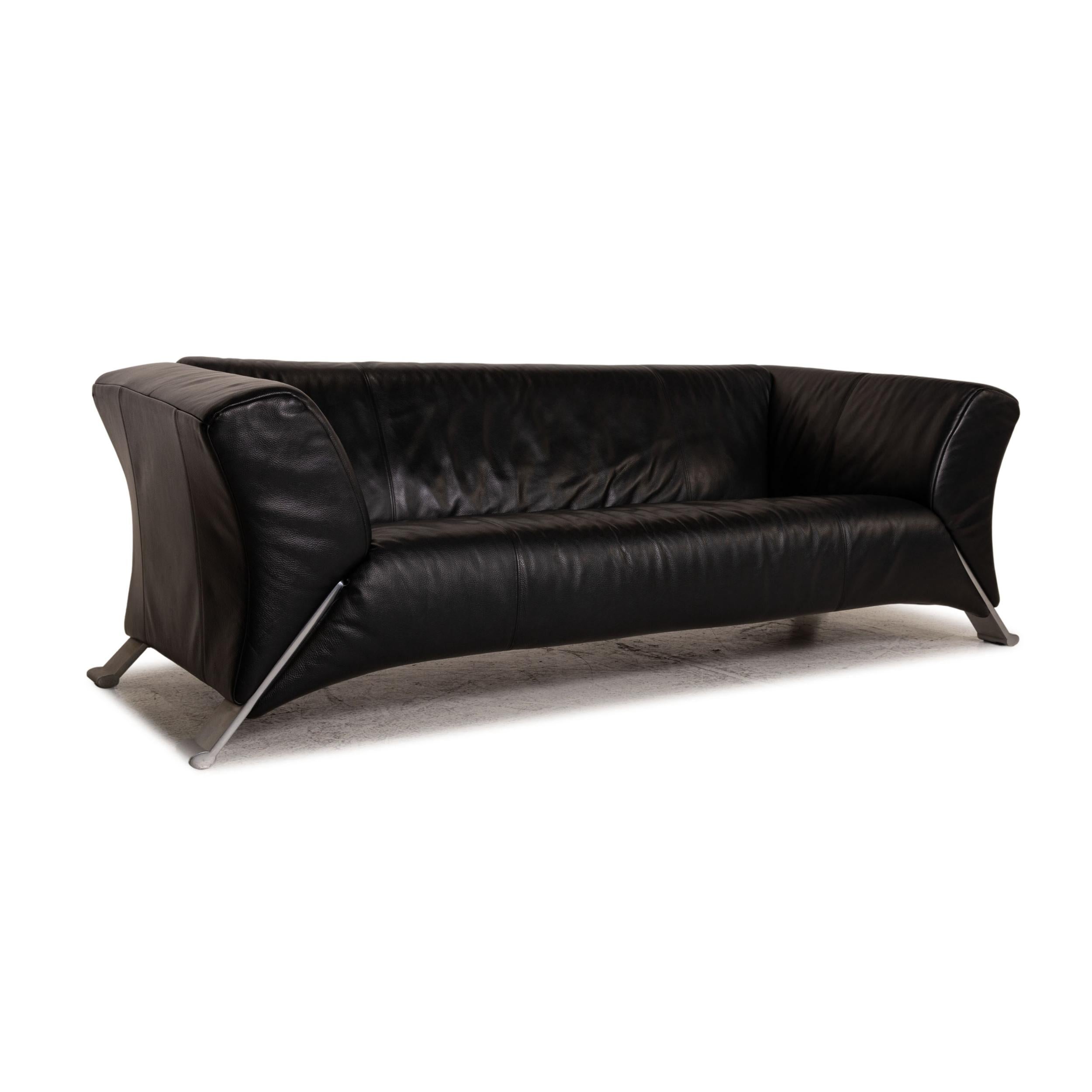 Rolf Benz 322 Leather Sofa Black Three-Seater Couch For Sale 1