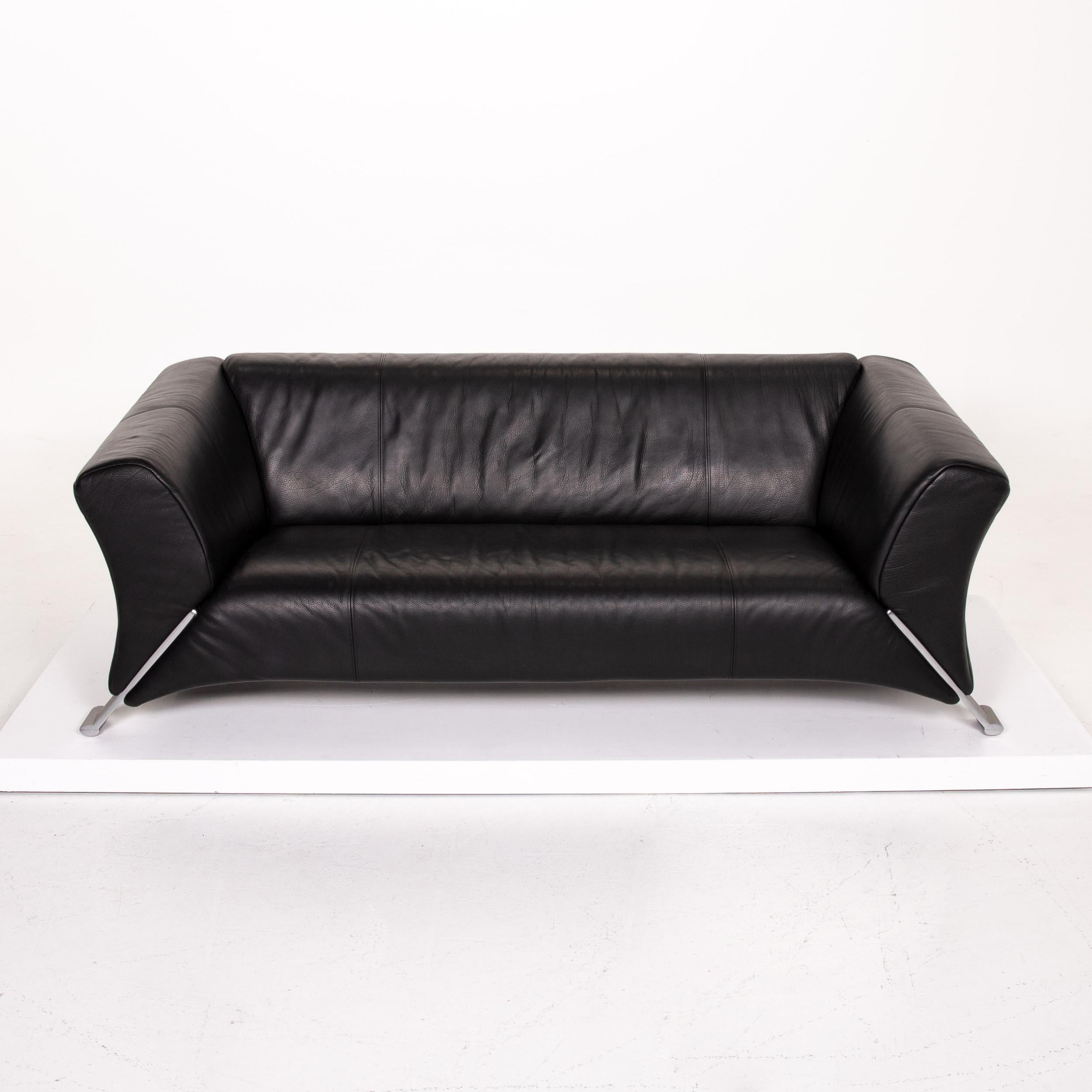 Rolf Benz 322 Leather Sofa Black Three-Seat Couch For Sale 2