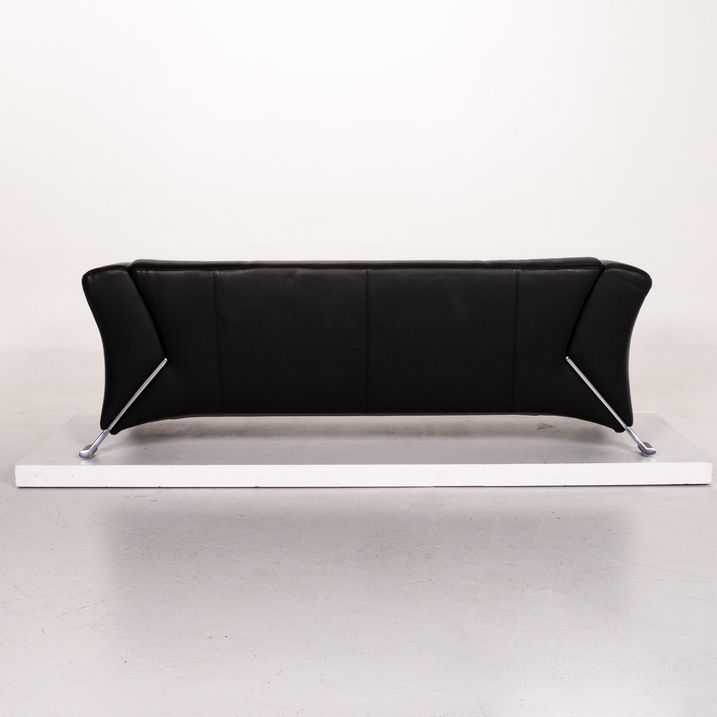 Rolf Benz 322 Leather Sofa Black Three-Seat Couch 3