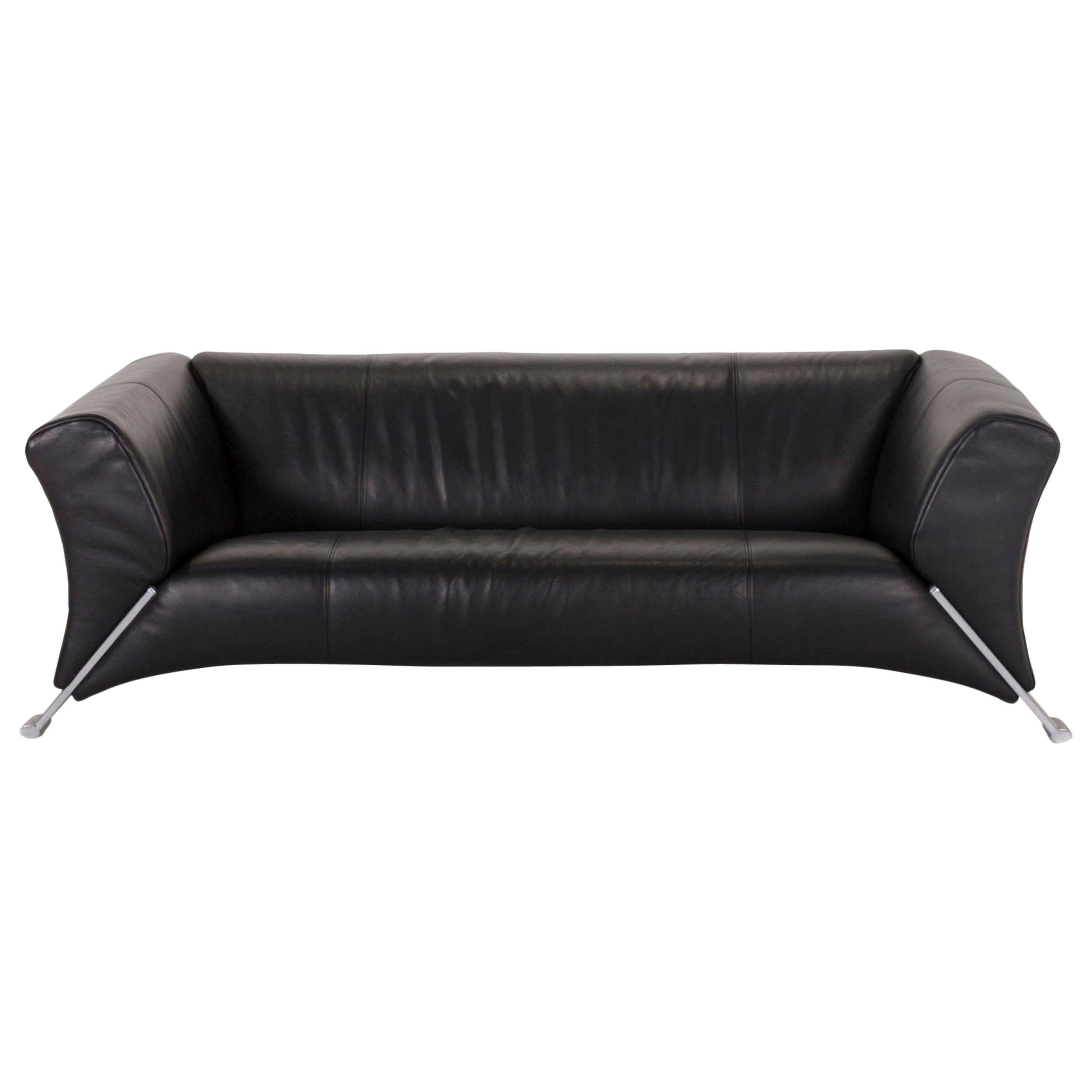 Rolf Benz 322 Leather Sofa Black Three-Seat Couch