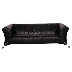 Rolf Benz 322 Leather Sofa Black Three-Seater Couch