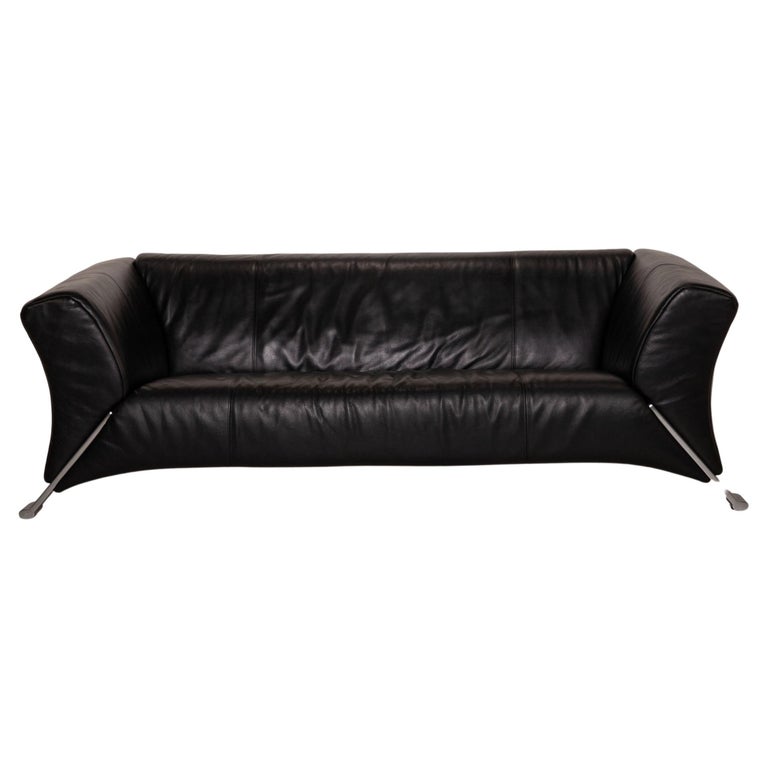 Rolf Benz 322 Leather Sofa Black Three-Seater Couch For Sale at 1stDibs