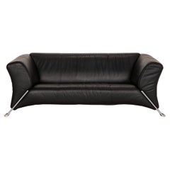 Rolf Benz 322 Leather Sofa Black Three-Seater Couch