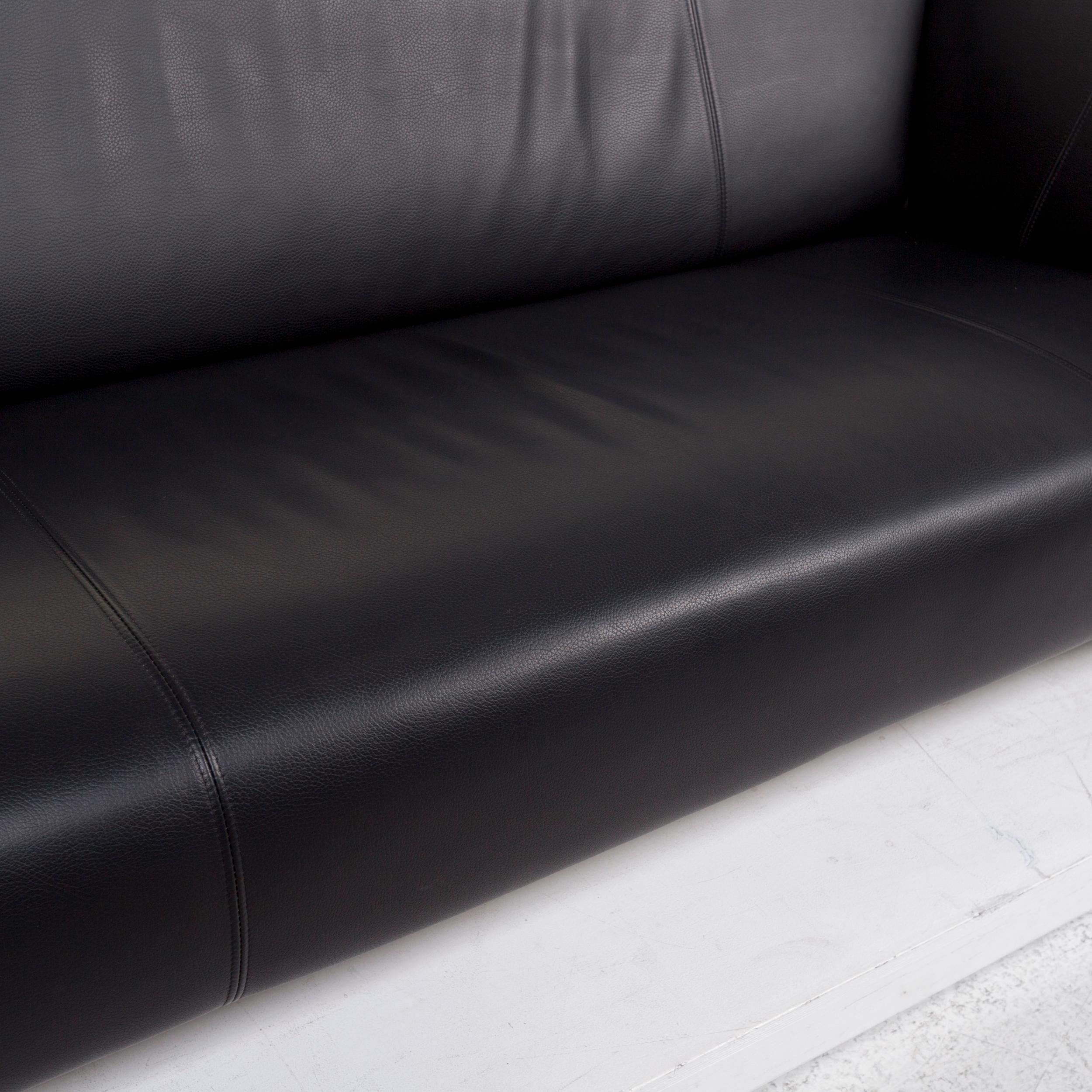 Modern Rolf Benz 322 Leather Sofa Black Three-Seat