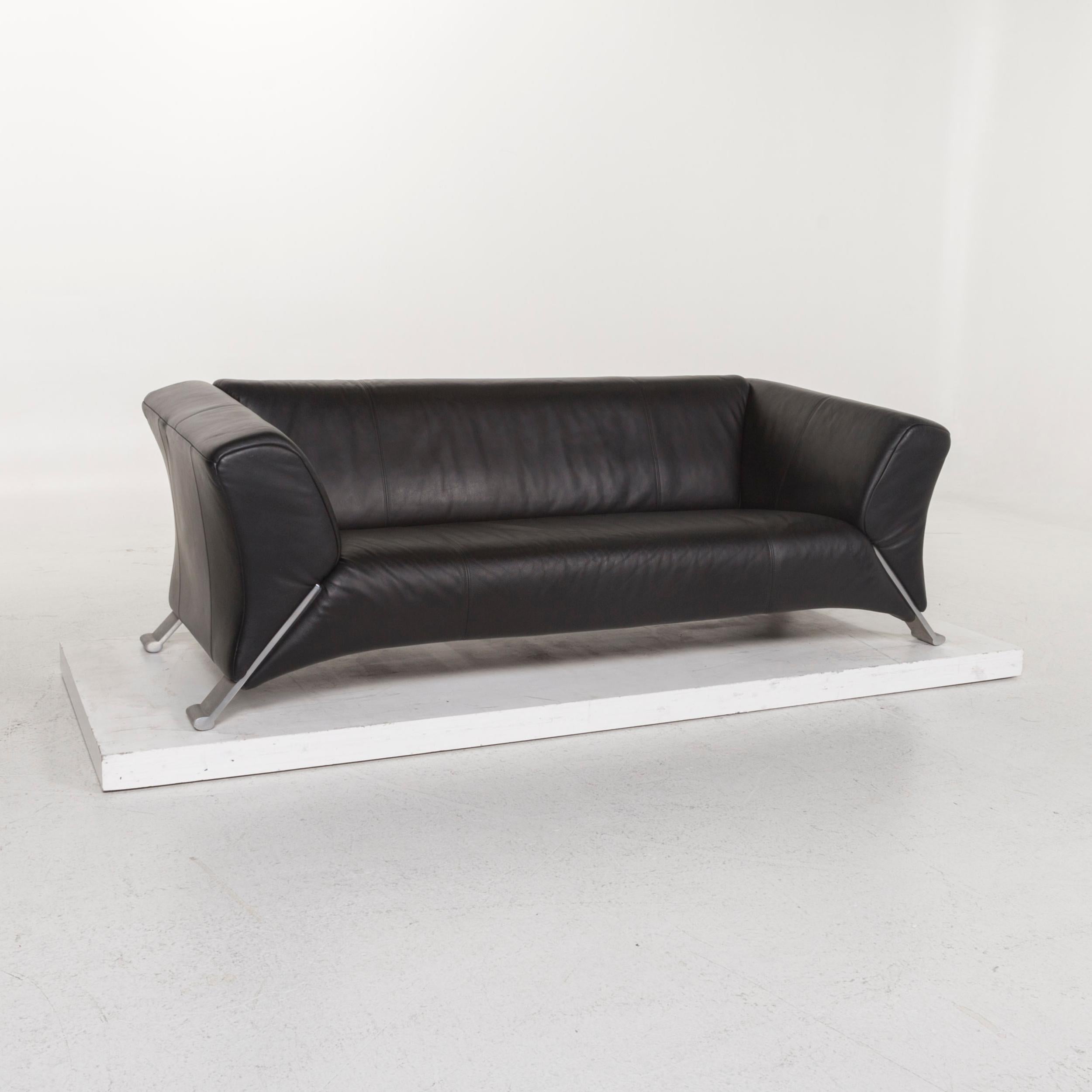 Rolf Benz 322 Leather Sofa Black Three-Seat For Sale 1