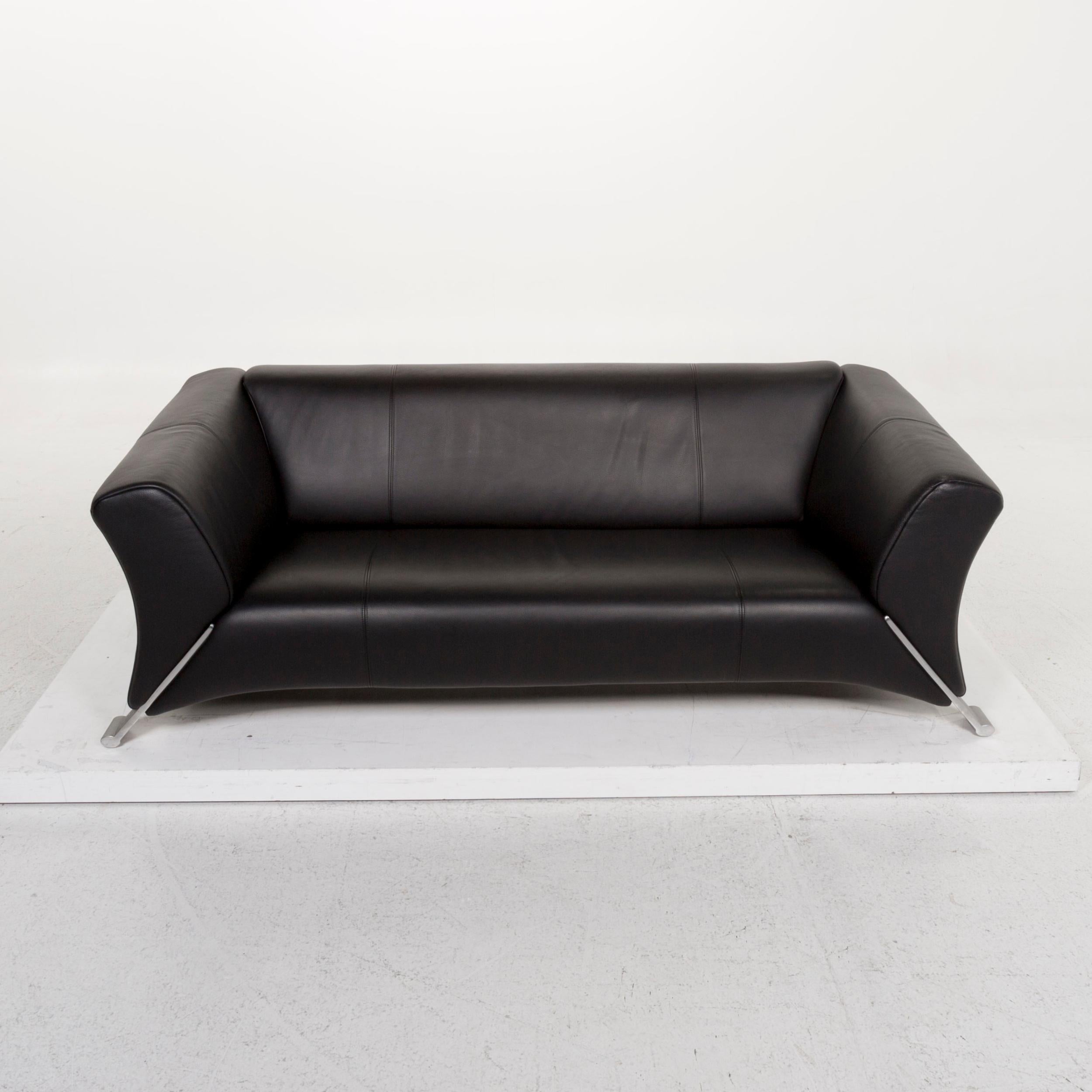 Rolf Benz 322 Leather Sofa Black Three-Seat 2