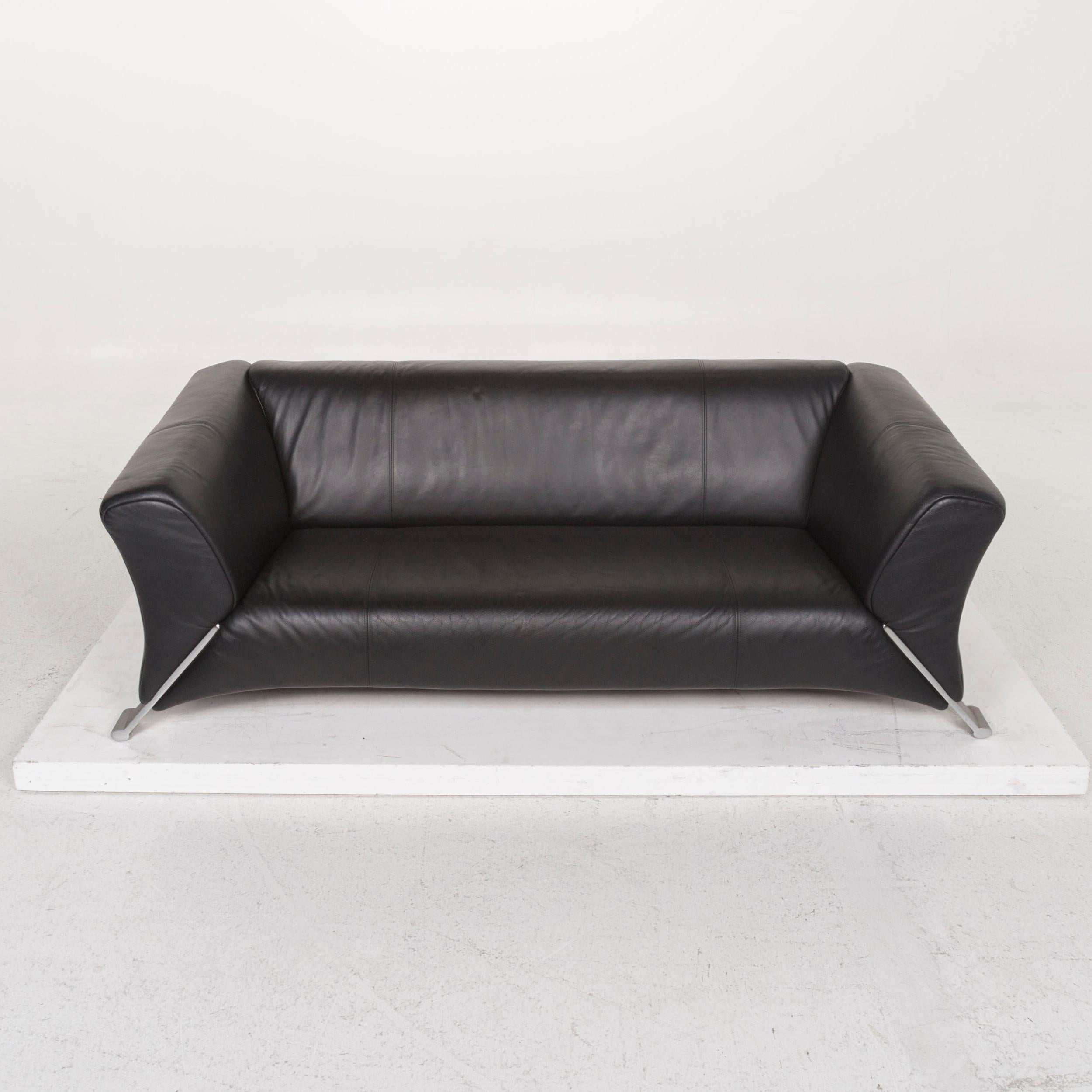 Rolf Benz 322 Leather Sofa Black Three-Seat For Sale 2