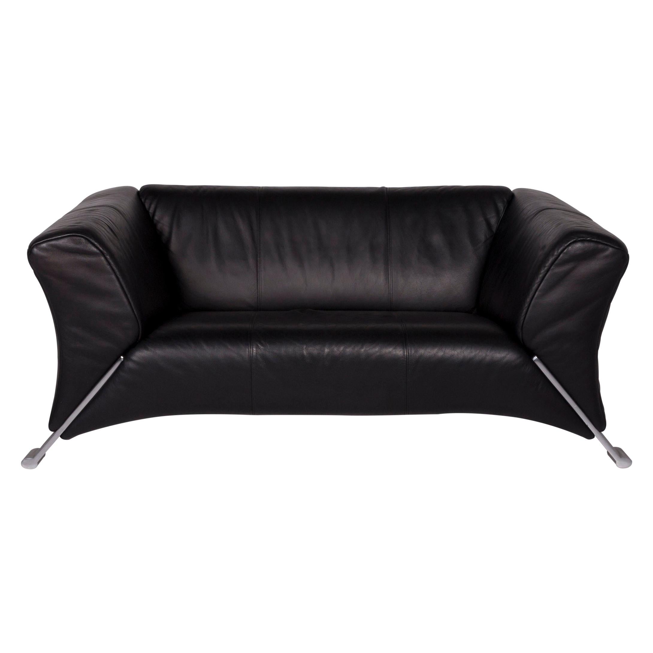 Rolf Benz 322 Leather Sofa Black Two-Seat Couch