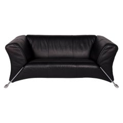 Rolf Benz 322 Leather Sofa Black Two-Seat Couch