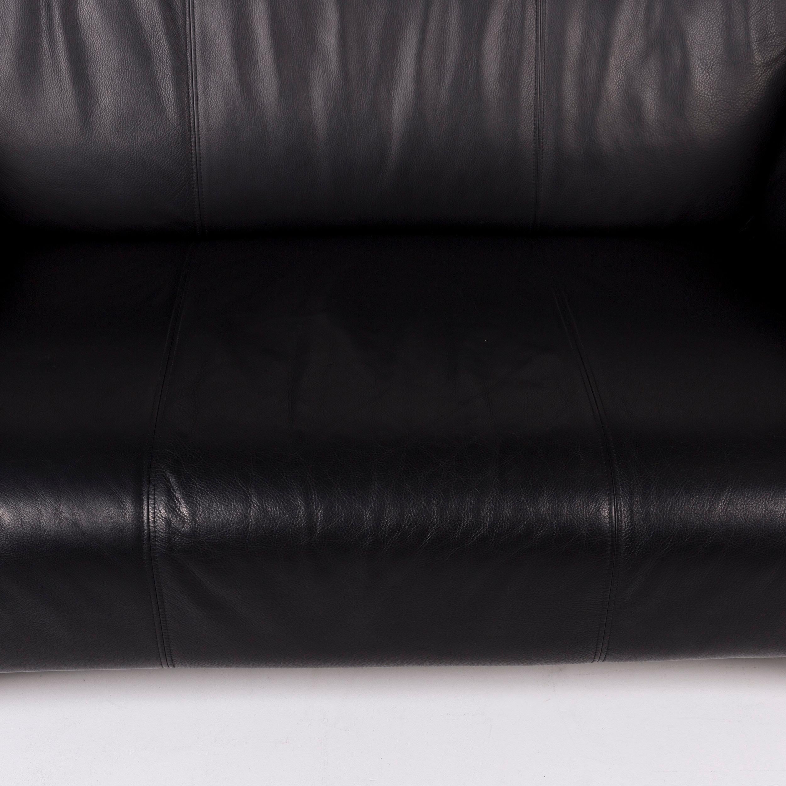 German Rolf Benz 322 Leather Sofa Black Two-Seat Couch