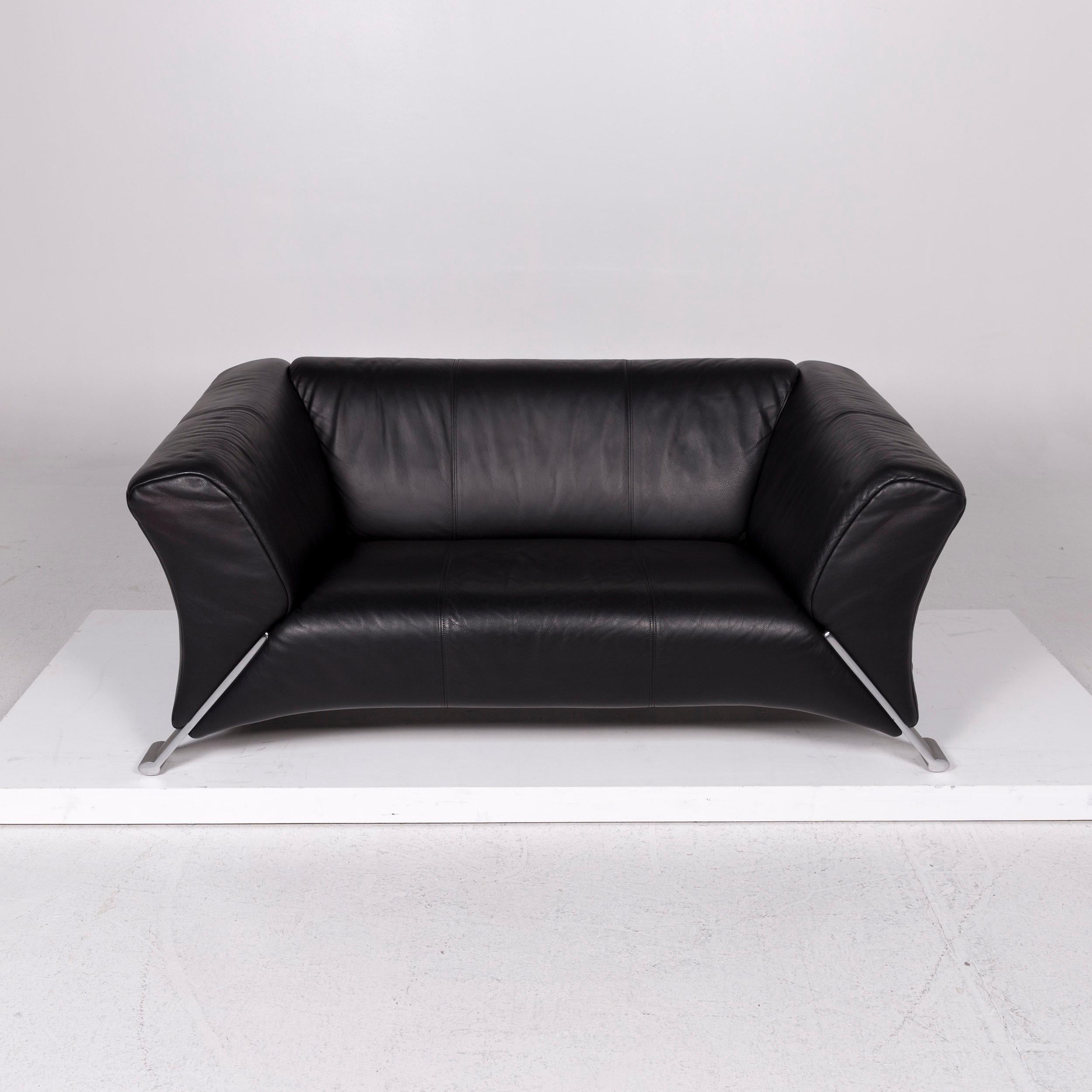 Rolf Benz 322 Leather Sofa Black Two-Seat Couch 1