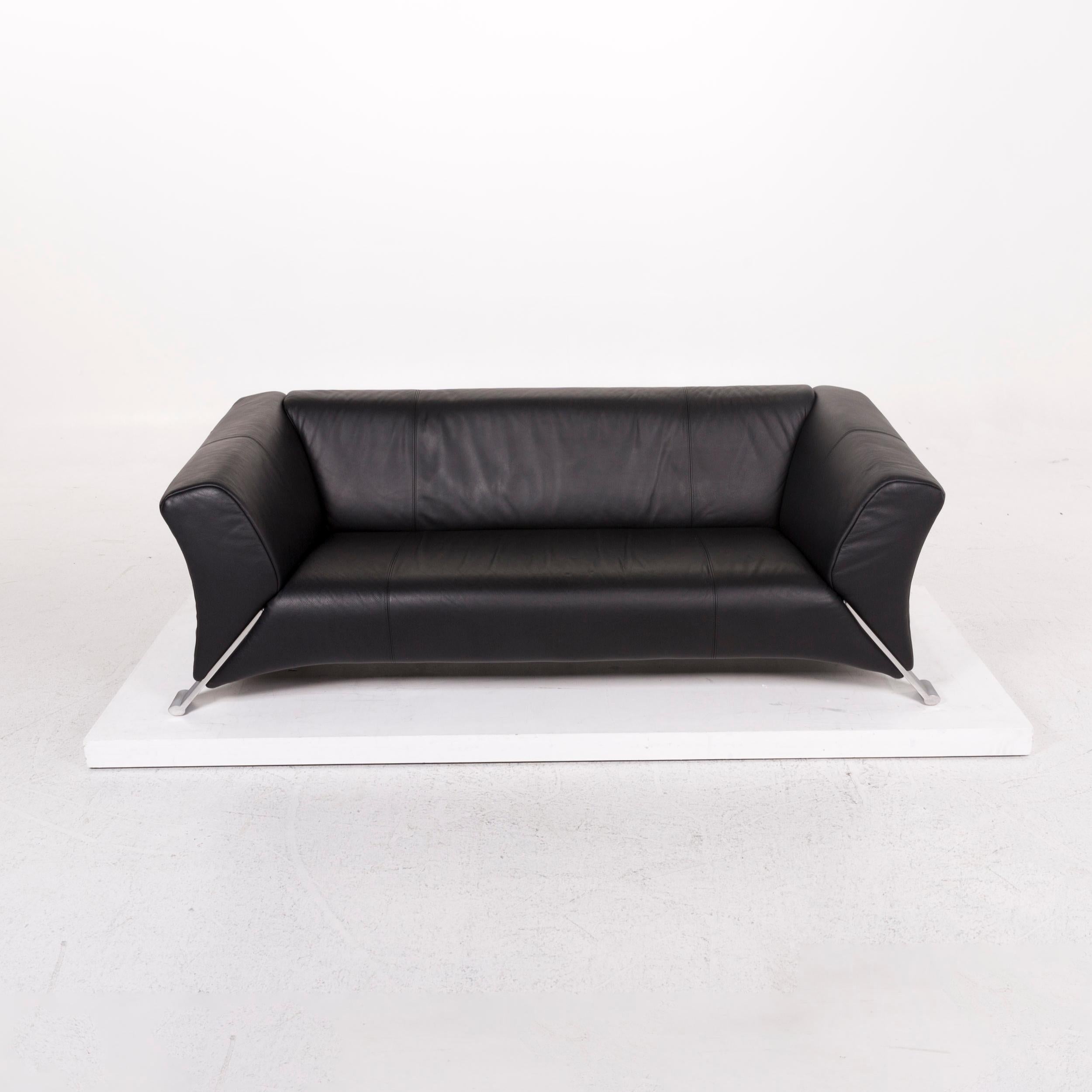Rolf Benz 322 Leather Sofa Black Two-Seat Couch 2