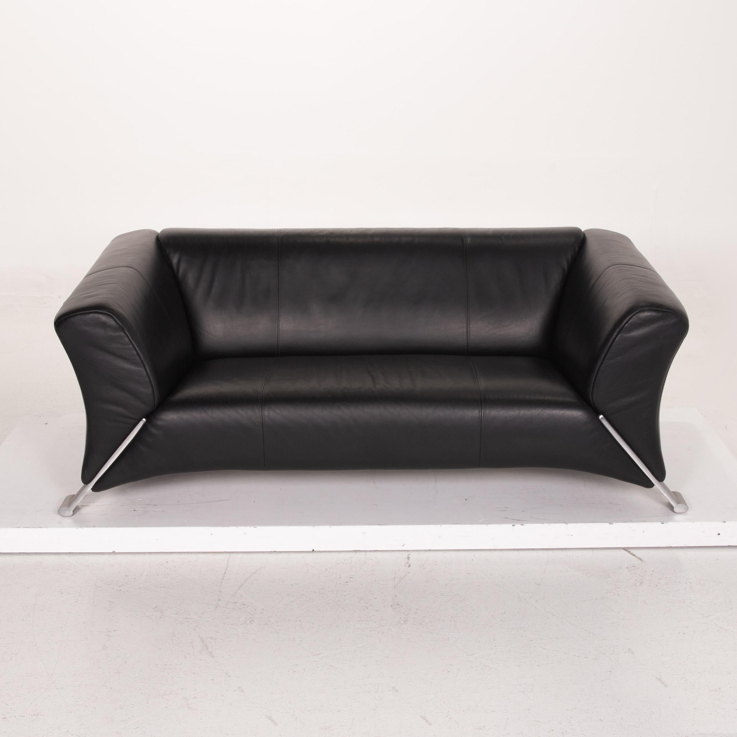 Rolf Benz 322 Leather Sofa Black Two-Seater Couch 3
