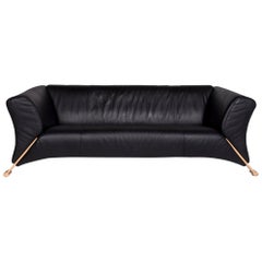 Rolf Benz 322 Leather Sofa Black Two-Seat Couch