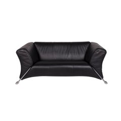 Rolf Benz 322 Leather Sofa Black Two-Seat Couch