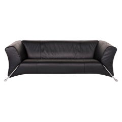 Rolf Benz 322 Leather Sofa Black Two-Seat Couch