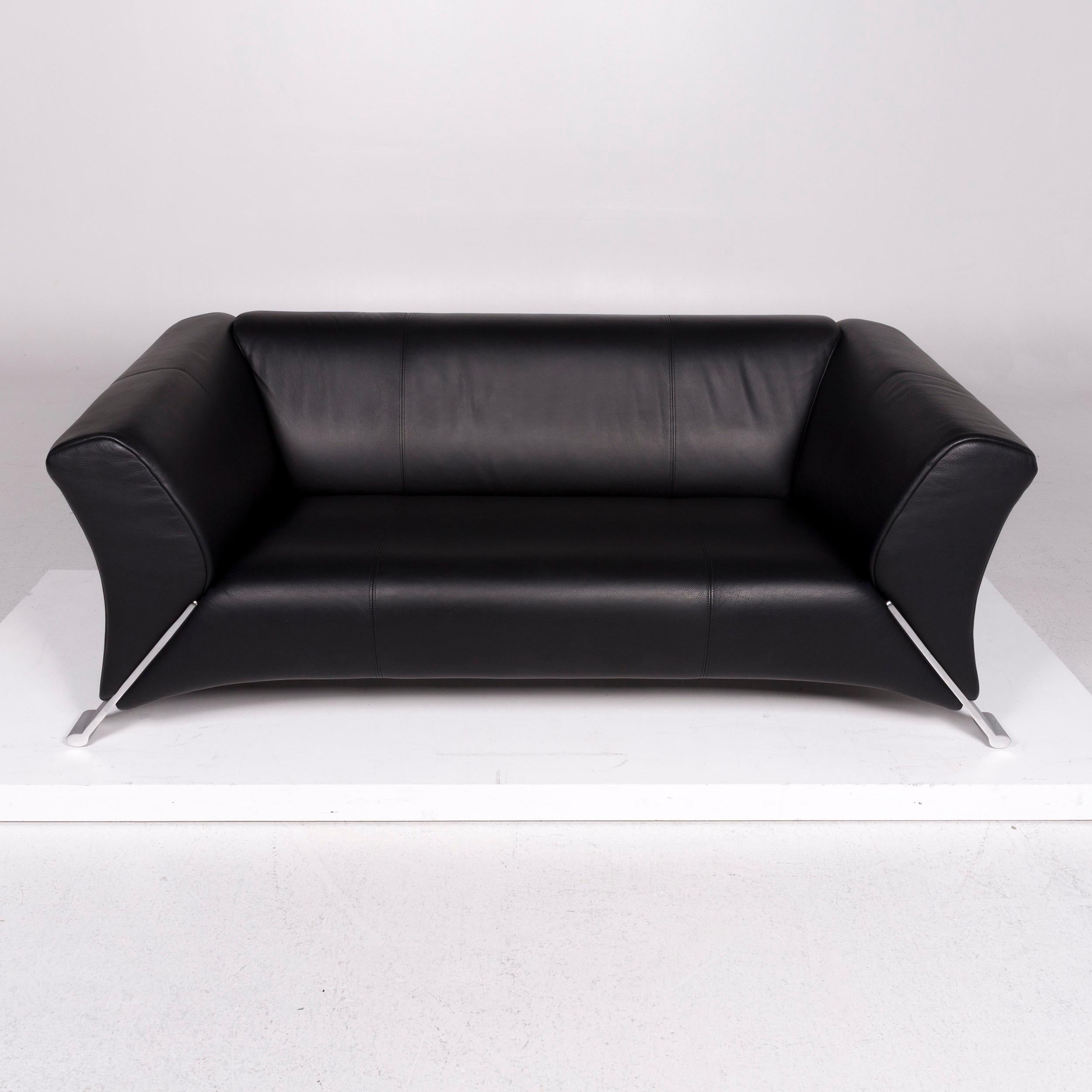 Rolf Benz 322 Leather Sofa Black Two-Seat In Excellent Condition For Sale In Cologne, DE