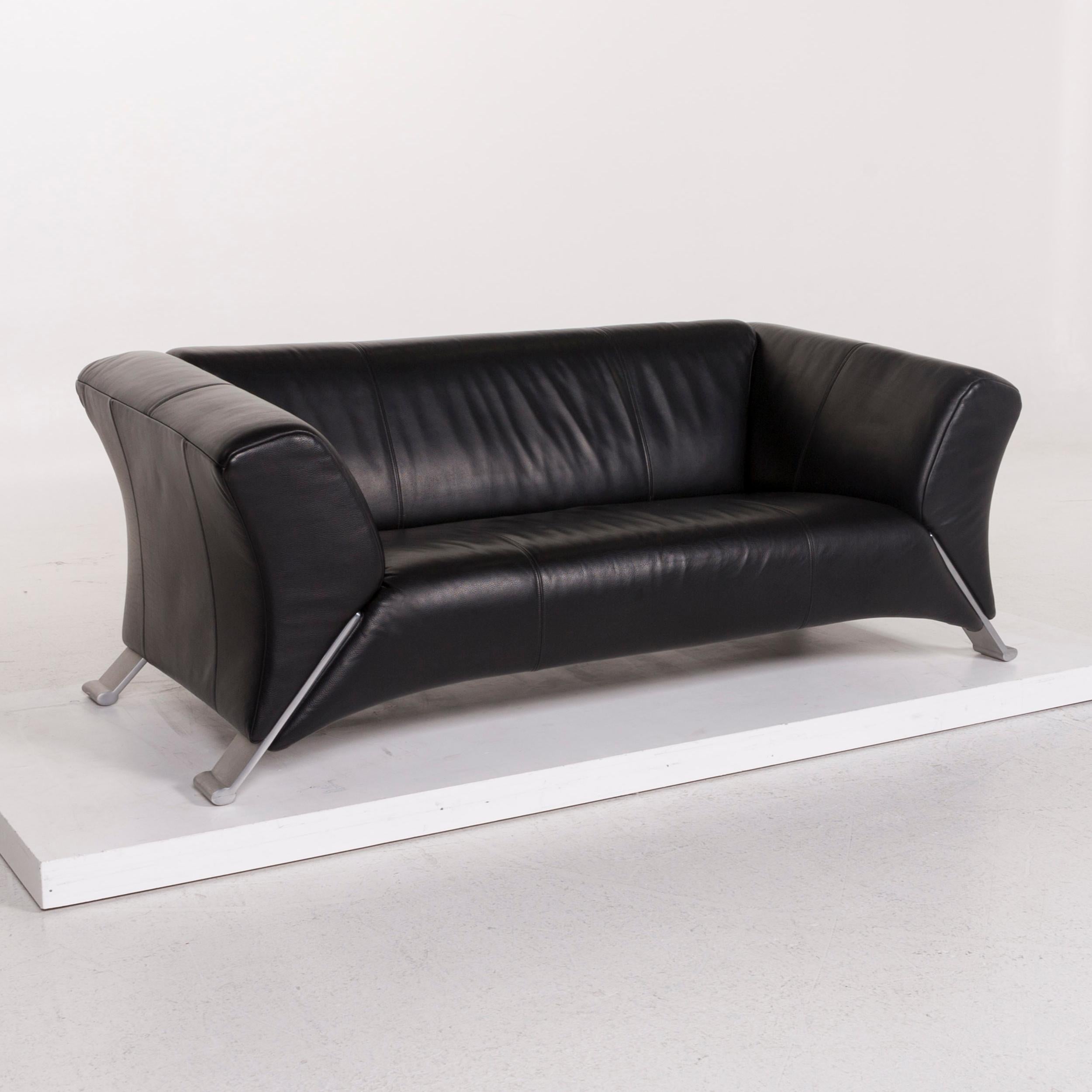 German Rolf Benz 322 Leather Sofa Black Two-Seat For Sale