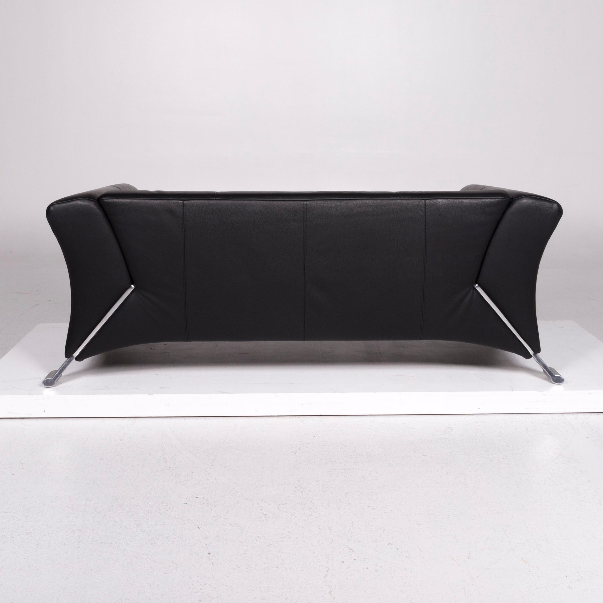 Rolf Benz 322 Leather Sofa Black Two-Seat For Sale 1