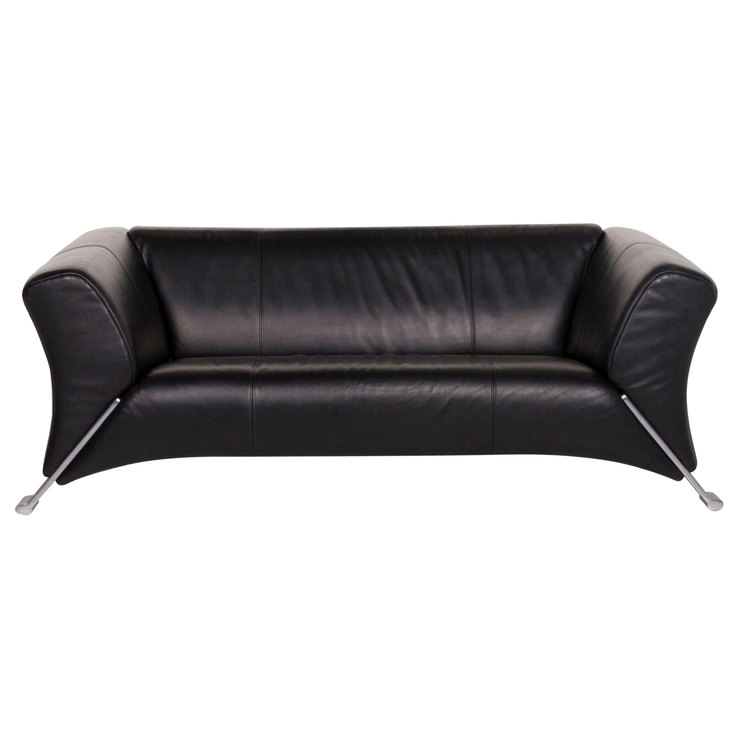 Rolf Benz 322 Leather Sofa Black Two-Seat For Sale