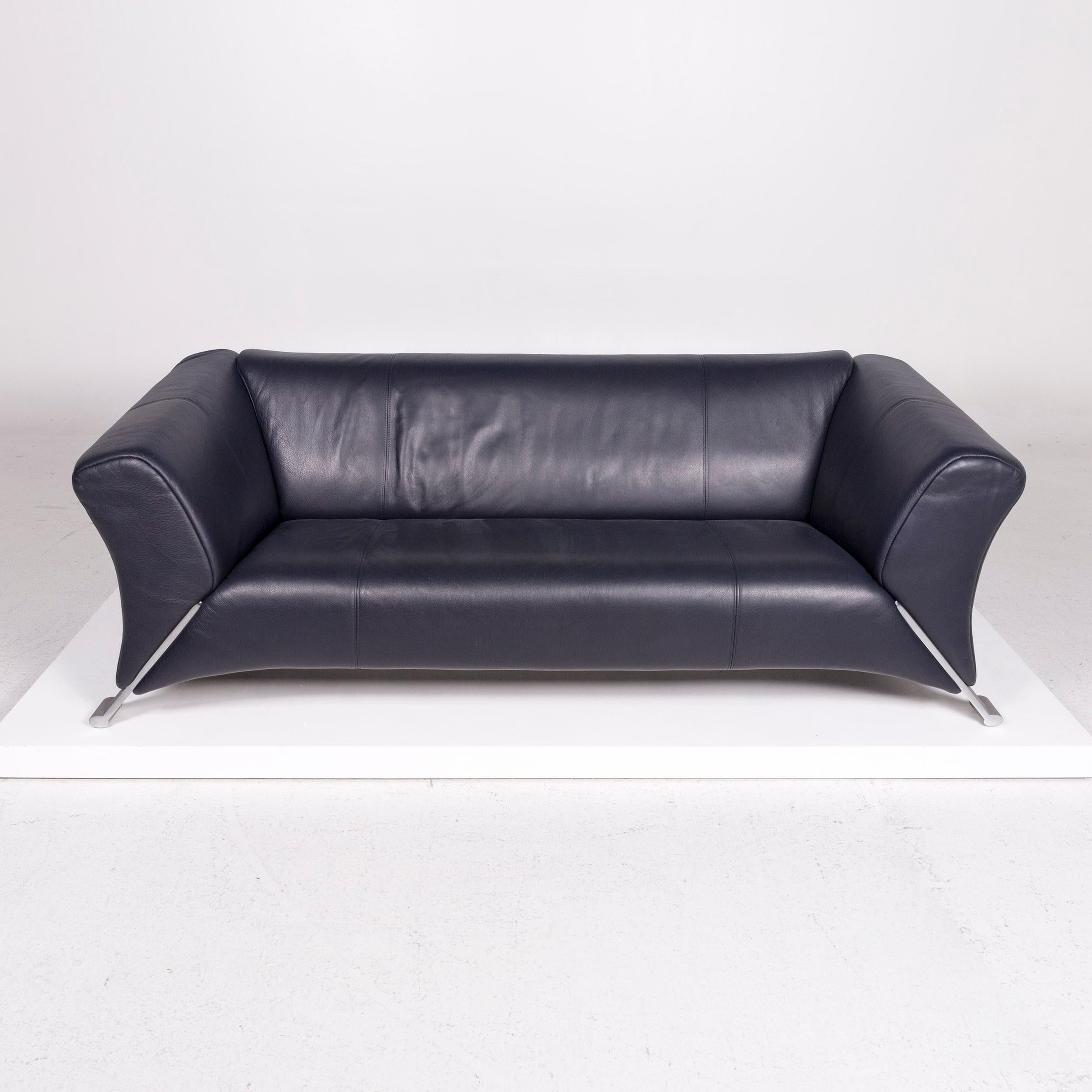 Rolf Benz 322 Leather Sofa Blue Dark Blue Three-Seat Couch In Good Condition For Sale In Cologne, DE