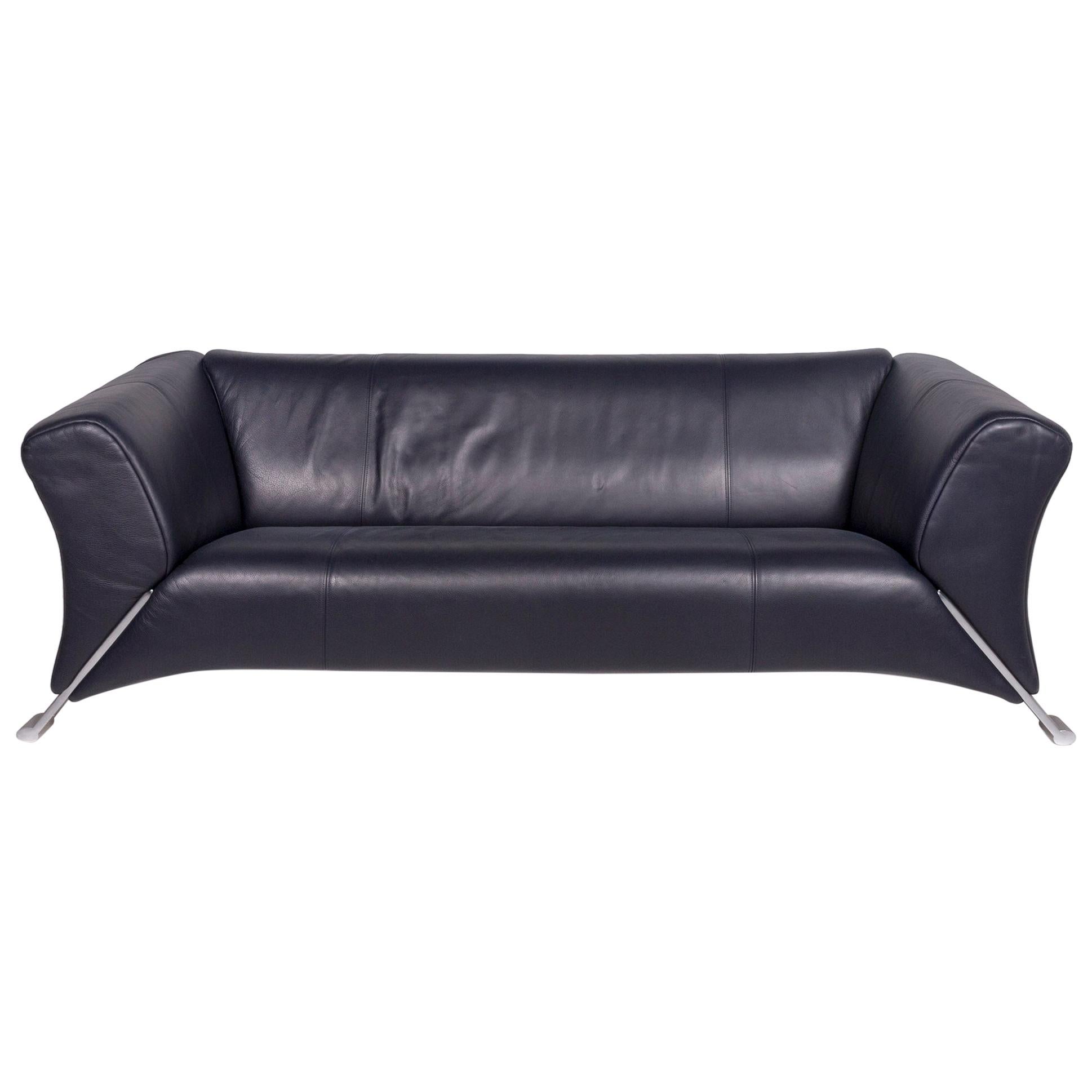 Rolf Benz 322 Leather Sofa Blue Dark Blue Three-Seat Couch For Sale