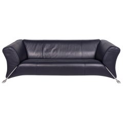 Rolf Benz 322 Leather Sofa Blue Dark Blue Three-Seat Couch