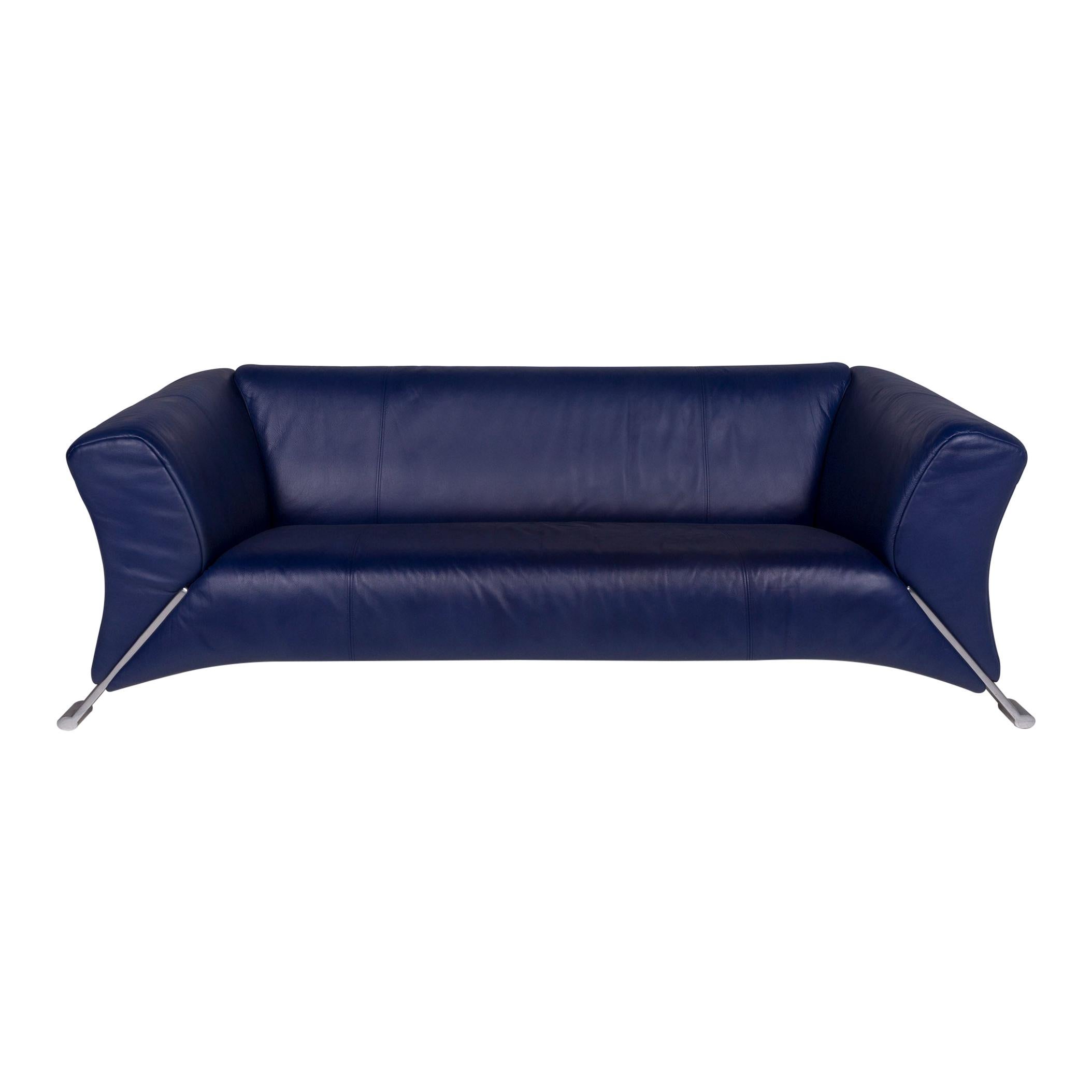 Rolf Benz 322 Leather Sofa Blue Three-Seat Couch For Sale