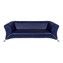 Rolf Benz 322 Leather Sofa Blue Three-Seat Couch
