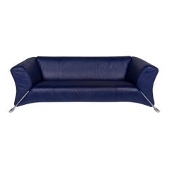 Rolf Benz 322 Blaue dreisitzige Leder-Sofa-Kommode