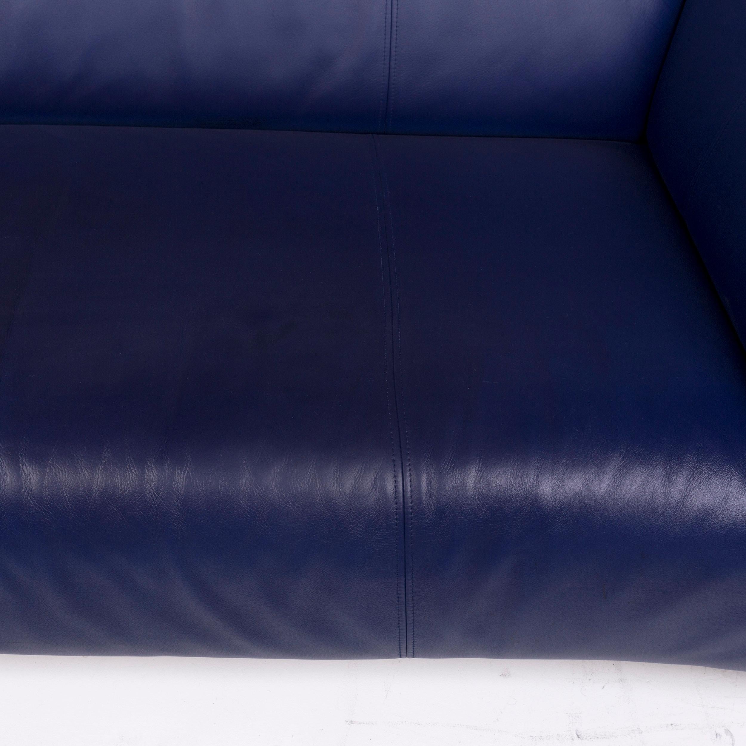 Modern Rolf Benz 322 Leather Sofa Blue Three-Seat Couch For Sale