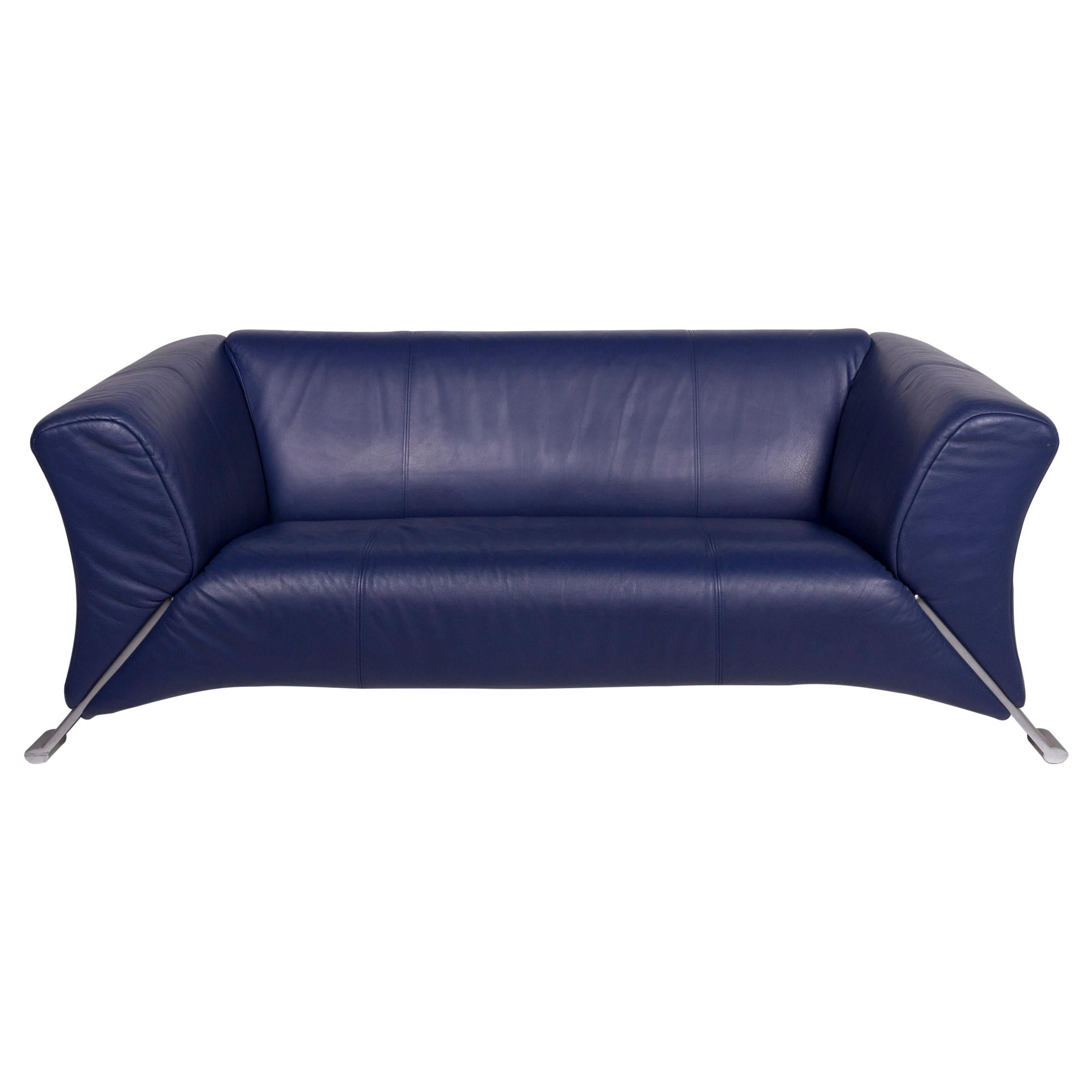 Rolf Benz 322 Leather Sofa Blue Two-Seat Couch