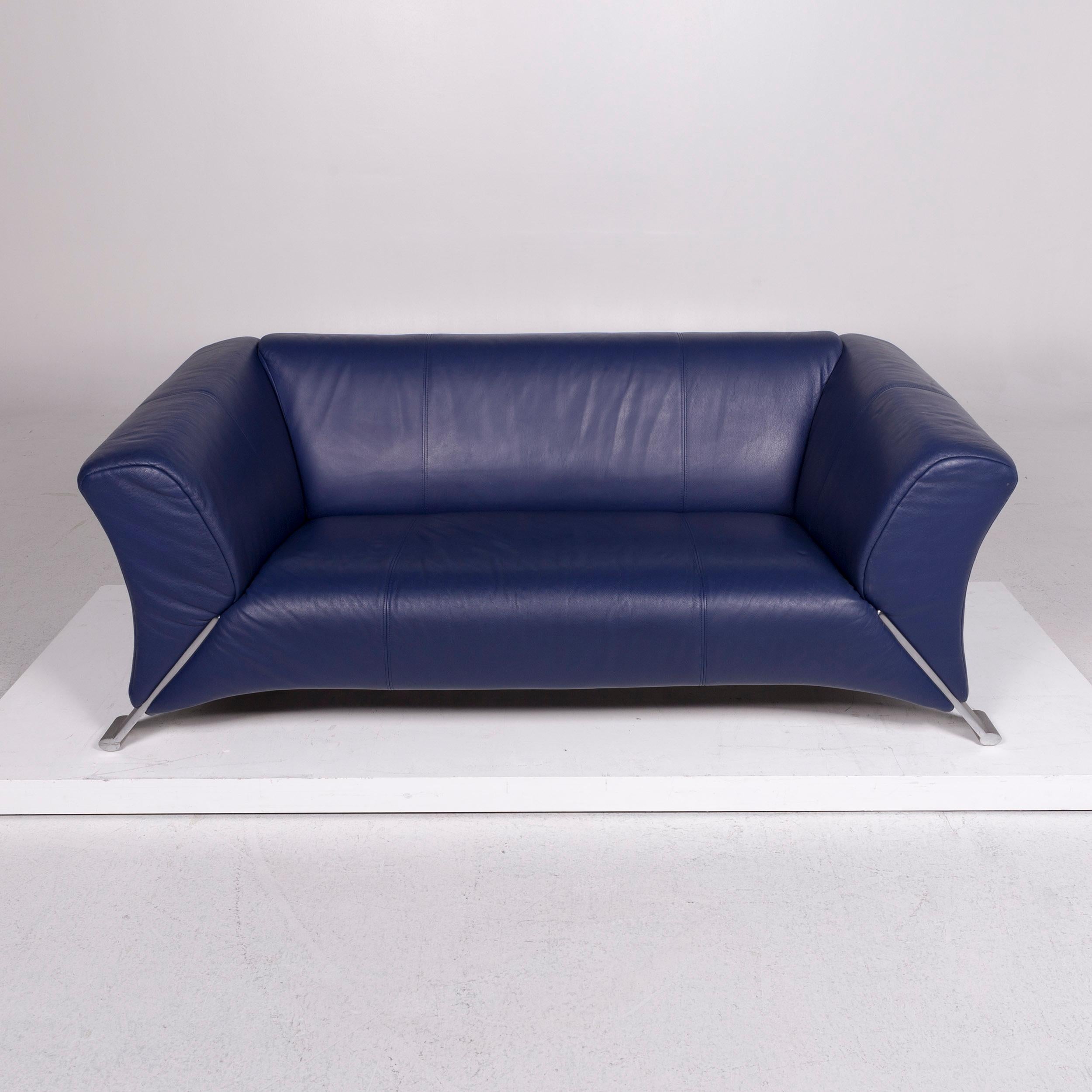 Contemporary Rolf Benz 322 Leather Sofa Blue Two-Seat Couch