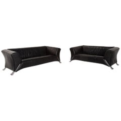 Rolf Benz 322 Leather Sofa Set Black 1 Three-Seat 1 Two-Seat Couch